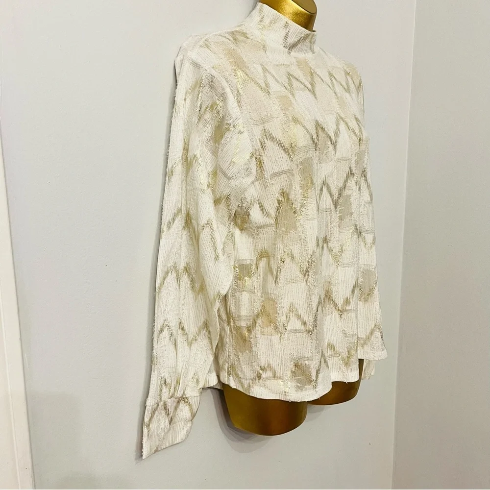 ZARA Metallic Gold Textured Mock Neck Top | Holiday Party Quiet Luxury Chic - Picture 5 of 7